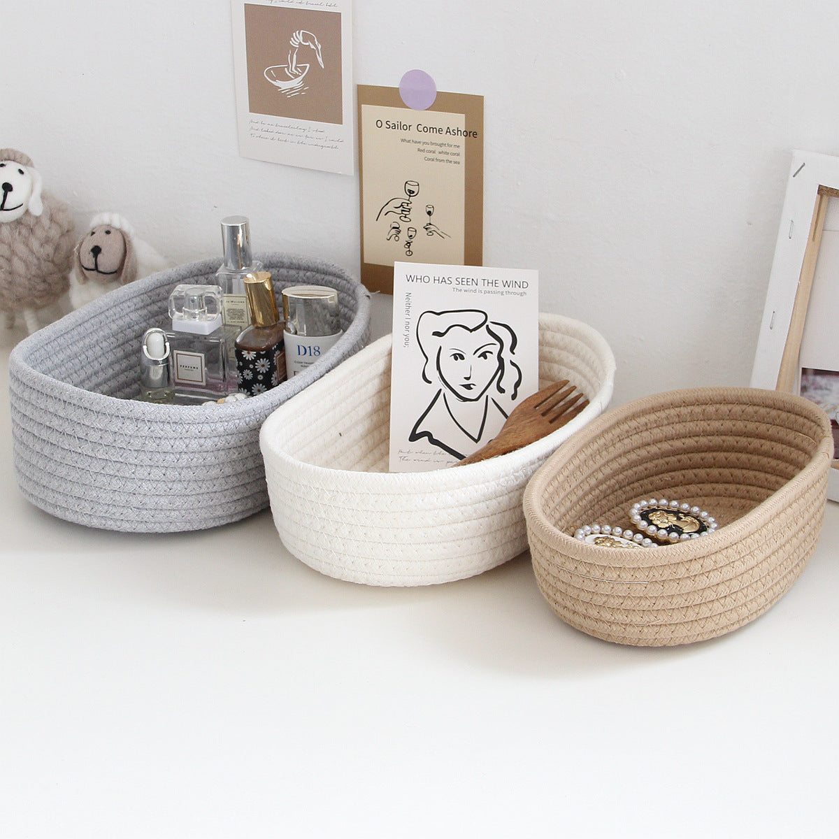 No.TSMSTPL Nordic cotton rope storage box hand-woven boat-shaped storage basket