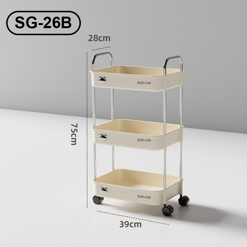 No.SG-26/SG-27 cream style kitchen storage rack with reel trolley with reel shelf living room kitchen snack fruit drink storage narrow slit storage under table storage cart