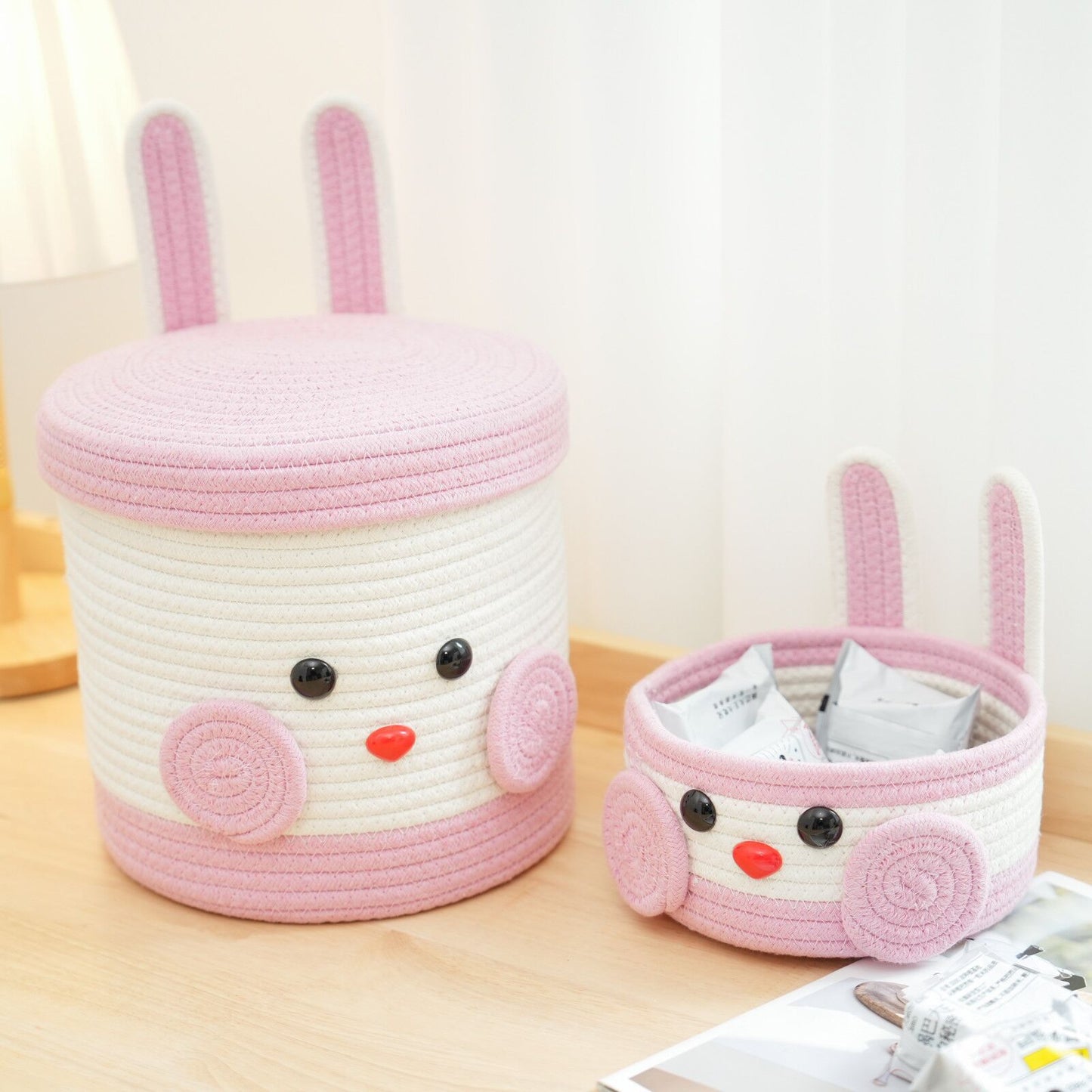 No.25124 Creative Cartoon Pink Rabbit Snack Storage Basket Storage Basket