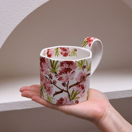 No.AL5464955 Good Luck Peach Blossom Mug Octagonal Cup Fruit Basket Ceramic Retro Coffee Cup and Saucer Gift Box Packaging Gift Water Cup