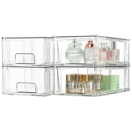 No.H02034 Removable cosmetic storage box transparent PET desktop storage box snacks/stationery/small items classification storage partition design stable stacking without collapse