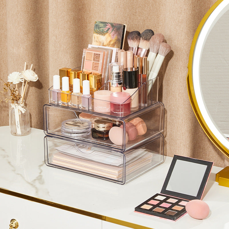 No.HK02181 Transparent PET cosmetics storage box, high-end, large-capacity, dust-proof, lipstick, makeup and skin care products storage display stand, desktop stationery storage box, desk storage
