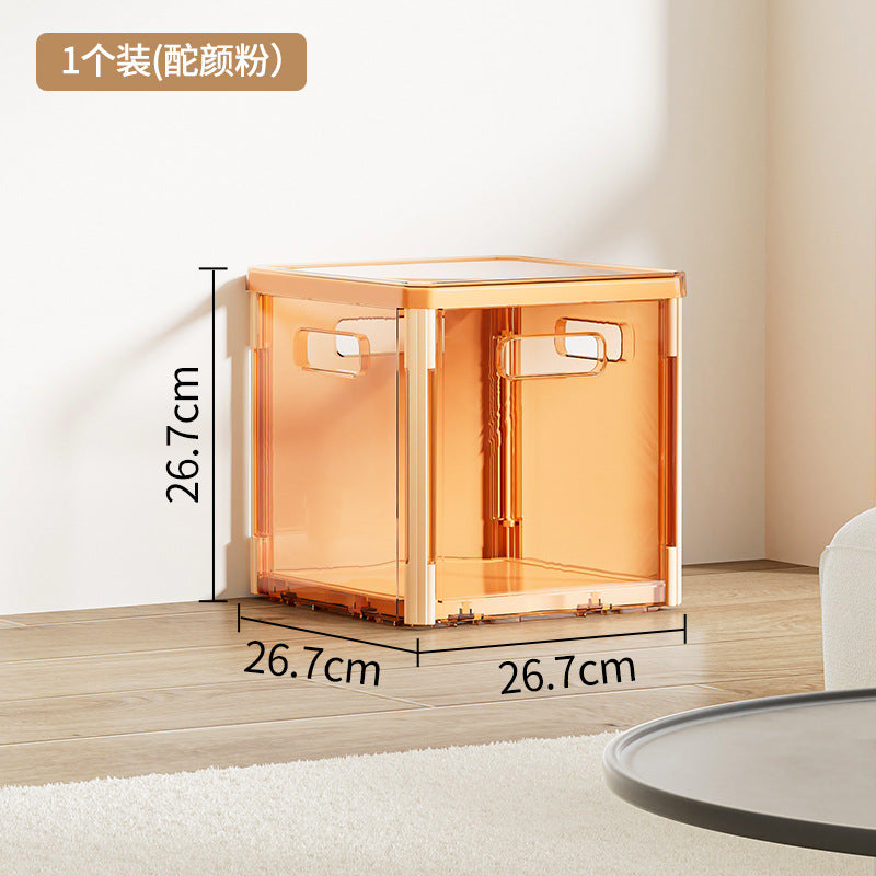 No.HE089 Simple portable transparent PET storage box plastic cabinet foldable clothing toy storage box with lid dust-proof storage box children's room storage plastic box