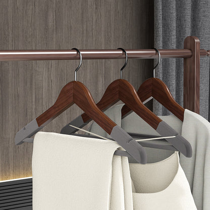 No.LL-00MTZR-P66 non-marking non-slip flocked solid wood clothes hanger [10 pieces]