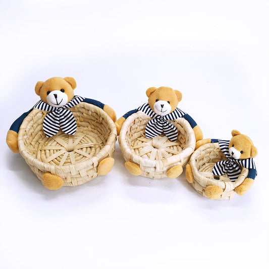 No.2938 Pastoral Rabbit Bear Rattan Fabric Storage Box Storage Basket【2 pieces】