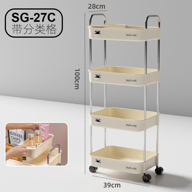 No.SG-26/SG-27 cream style kitchen storage rack with reel trolley with reel shelf living room kitchen snack fruit drink storage narrow slit storage under table storage cart