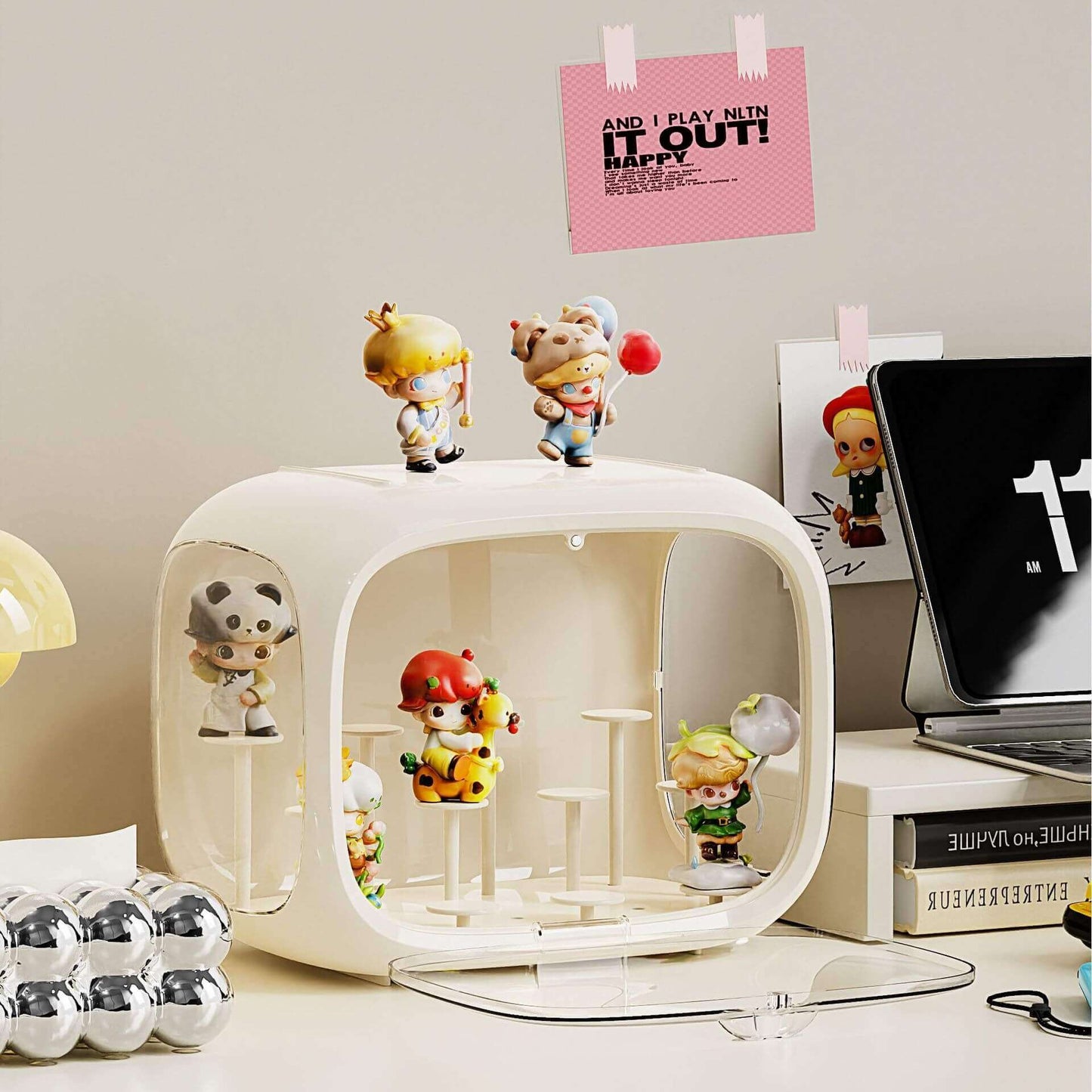 No.QH3009 Space capsule blind box display box high transparent acrylic dustproof storage box Pop Mart hand-made box DIY base bracket magnetic suction opening and closing free stacking