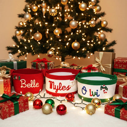 No.CM-BZ01 客製化棉繩聖誕收納籃 個性化姓名禮籃 聖誕節禮物籃